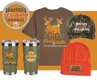 Expedition Detroit Hunters Feeding Michigan products, including orange hat, T-shirt, mugs